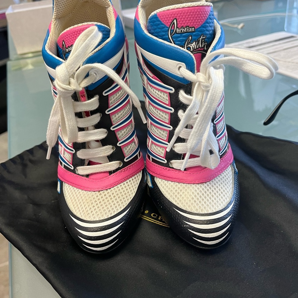 Christian Louboutin Pink and Blue High-Top Sneakers